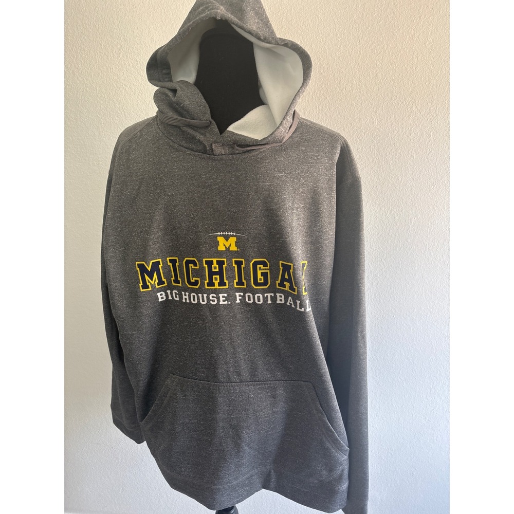 J2 Sport Michigan Wolverines Big House Football Hoodie Grey Mens Large NCAA